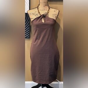 New Boston Proper Luxxe Dark Brown Halter Dress with Interchangeable Chain~Med
